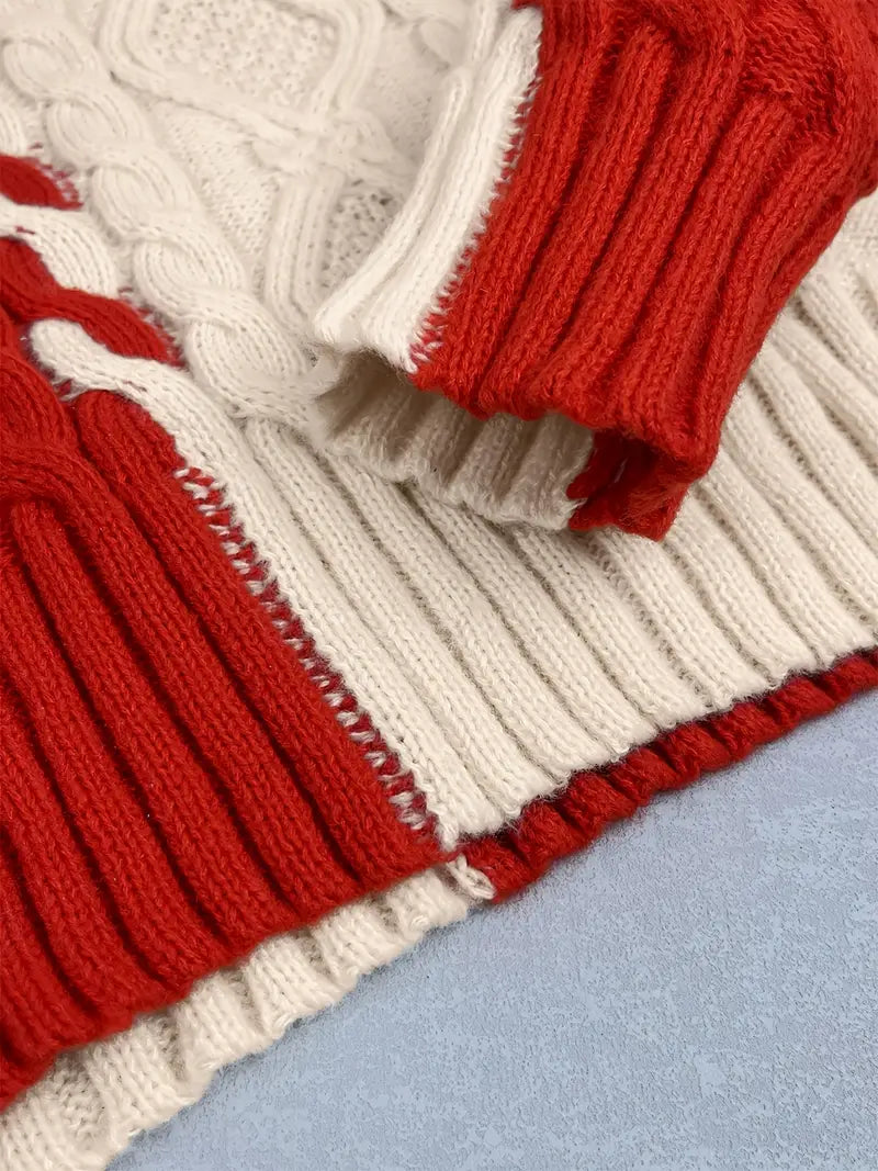 Pull Tricoté Bicolore à Col Haut