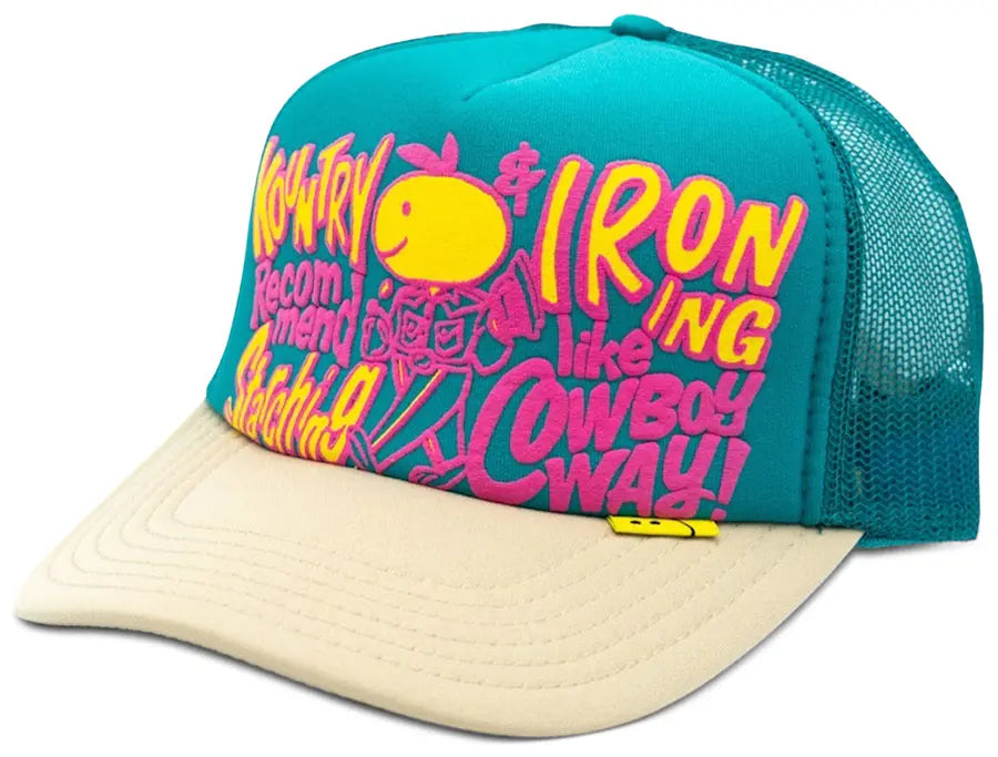 Kapital Coneycowbowy Kountry Trucker Cap 'Turquoise Beige'