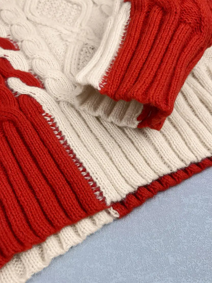 Pull Tricoté Bicolore à Col Haut