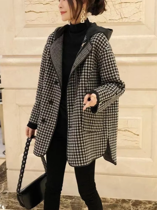 Manteau Pied-de-Poule Élégant