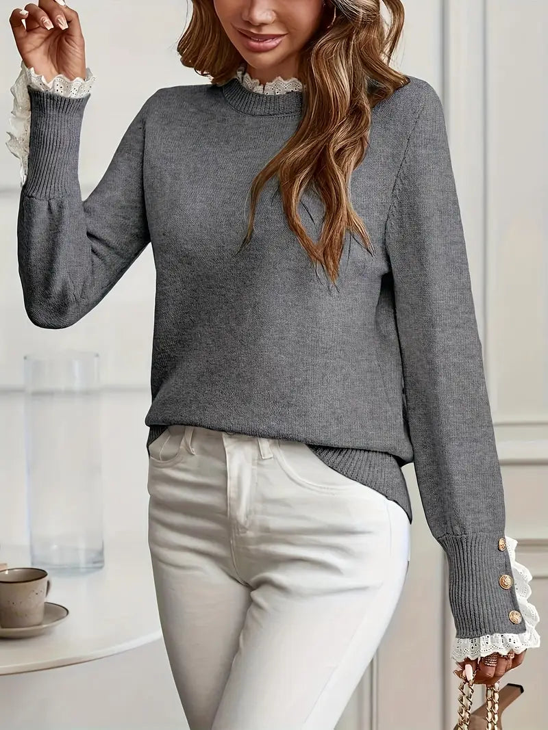 Pull Élégant Vintage avec Dentelle