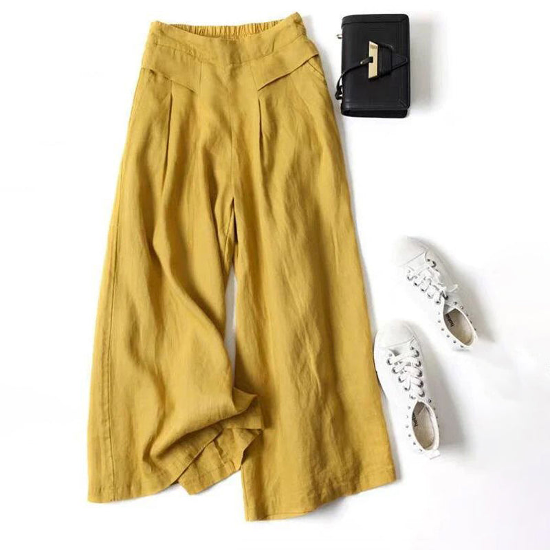 【Coton Et Lin】Pantalon Décontracté À Jambes Larges