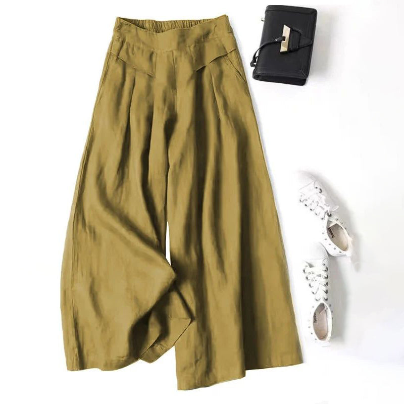 【Coton Et Lin】Pantalon Décontracté À Jambes Larges