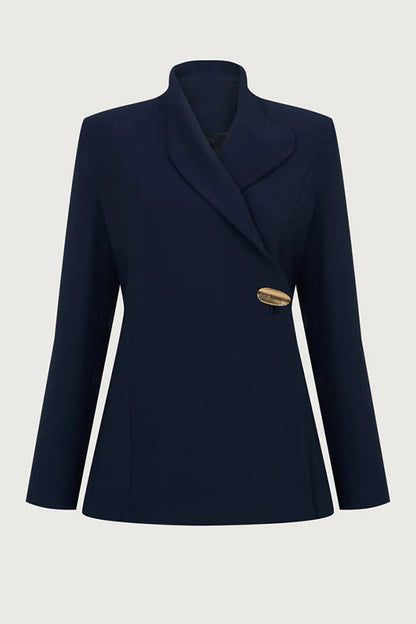 Blazer élégant et tendance à col montant, boutonné en métal, manches longues