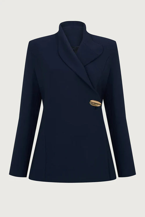 Blazer élégant et tendance à col montant, boutonné en métal, manches longues