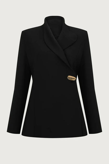 Blazer élégant et tendance à col montant, boutonné en métal, manches longues