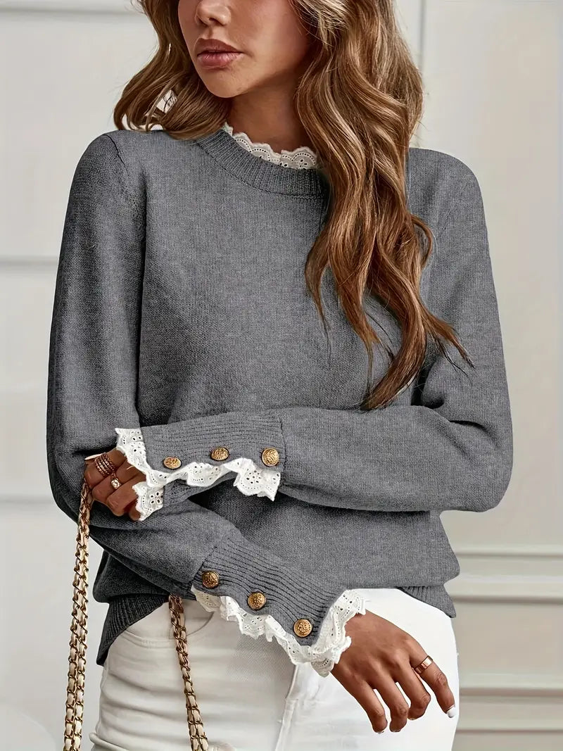 Pull Élégant Vintage avec Dentelle