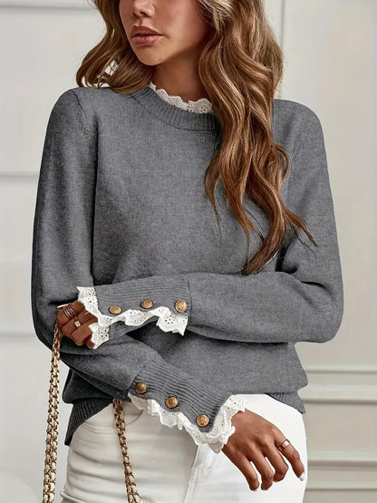 Pull Élégant Vintage avec Dentelle