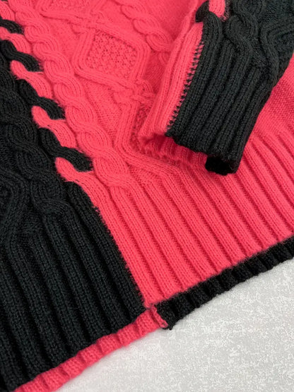 Pull Tricoté Bicolore à Col Haut