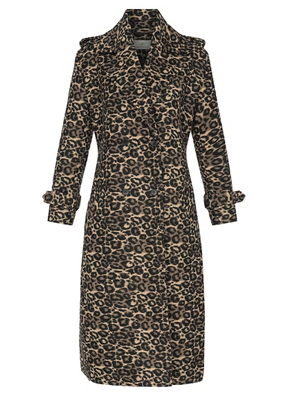 Trench mi-long à imprimé léopard avec épaulettes et ceinture
