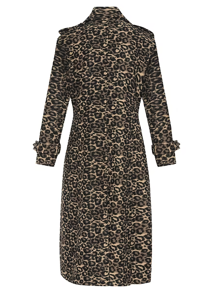 Trench mi-long à imprimé léopard avec épaulettes et ceinture