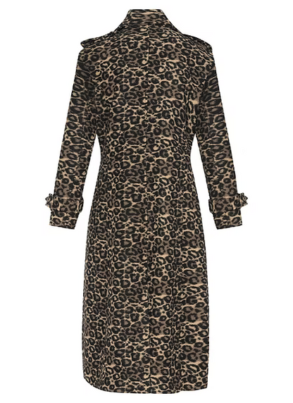Trench mi-long à imprimé léopard avec épaulettes et ceinture
